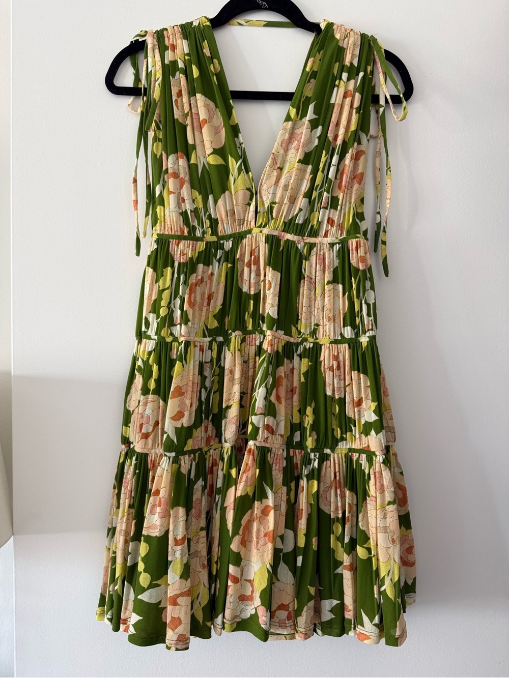 Rebecca Yaylor Floral Tiered V-Neck Sundress in Olive Green